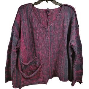 Paper Temples The Panes Black Pink Knit V-neck Cotton Sweater